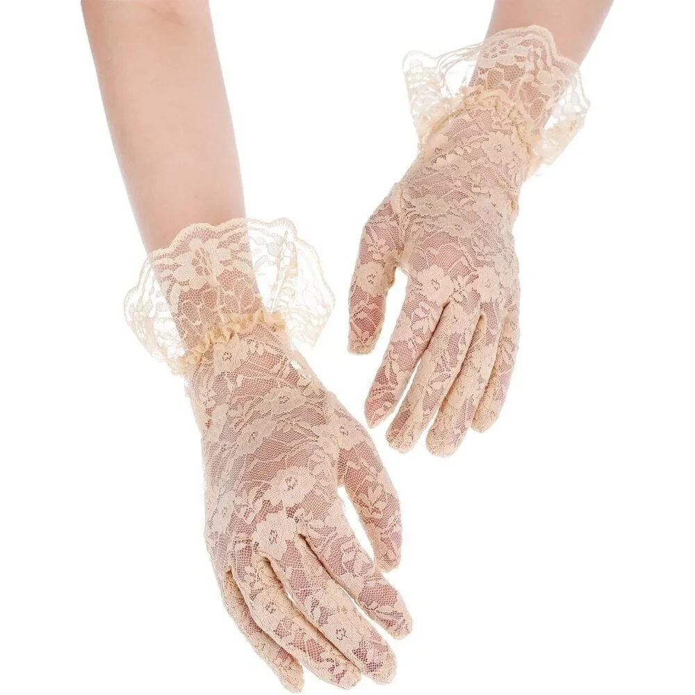 Women's Short Lace Courtesy Elegant Gloves Beige Wedding Dinner Opera Parties